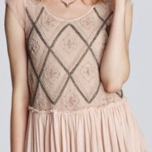 Free People Holiday to India Beaded Peach/Tan Top M
